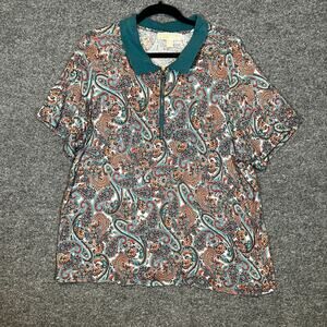 Michael Kors Shirt Womens 2X XXL Paisley Short Sleeve Collared Stretch Plus Size